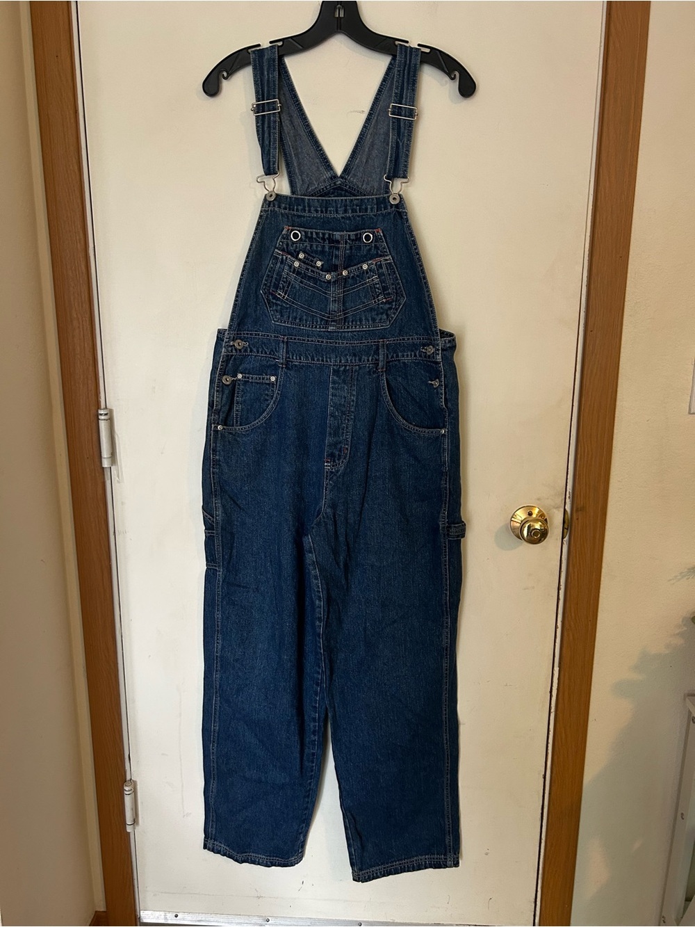 Y2K Vintage L.A. BLUES Dark Indigo Denim Overalls with Silver Hardware Medium